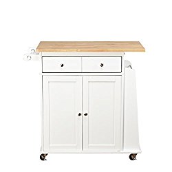 Target Marketing Systems Sonoma Collection Two-Toned Rolling Kitchen Cart with Drawer, Cabinet, and Spice Rack, White/Natural