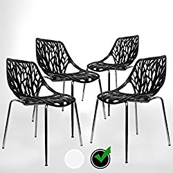 UrbanMod BLACK Modern Dining Chair | (Set of 4) Stackable Birch Sapling Accent Armless Side Chairs