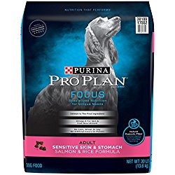 Purina Pro Plan FOCUS Focus Adult Sensitive Skin & Stomach Salmon & Rice Formula Adult Dry Food – (1) 30 lb. Bag