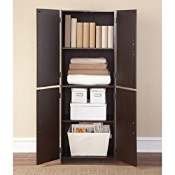 Storage Cabinet – Cinnamon Cherry – Spacious, Ample Storage for Kitchen Accessories and Pantry Items Behind Four Doors – Ergonomic Door Handles for Easy-Grip Access – Easy Assembly