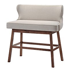 Baxton Studio Gradisca Modern & Contemporary Fabric Button-Tufted Upholstered Banquette Bar Bench, Light Beige