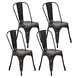 Belleze Set of (4) Metal Chairs Side Dining Steel High Back Counter (Antique Black)