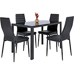 Best Choice Products 5 Piece Kitchen Dining Table Set W/ Glass Top And 4 Leather Chairs Dinette- Black