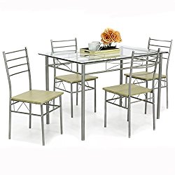 Best Choice Products Home 5-Piece Dining Table Set w/ Glass Table Top, 4 Chairs (Silver)