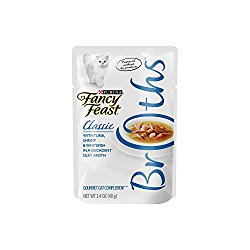 Fancy Feast Broths for Cats, Classic, With Tuna Shrimp and Whitefish – (16) 1.4-Ounce Pouches