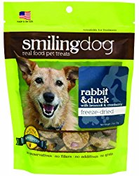 Herbsmith Smiling Dog Freeze Dried Rabbit and Duck with Broccoli and Cranberry Treats for Dogs/Cats, 2.5 oz