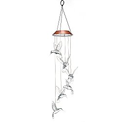 IMAGE Outdoor Windlights Solar Powered LED Changing Light Color Hummingbird Wind Chimes Larger for Gardening Lighting Decoration Home