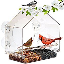 Large Window Bird Feeder by Nature Anywhere. HOLIDAY GIFT EDITION. Includes Easy Removable Tray, 4 Heavy Duty Suction Cups, Drain Holes & Gorgeous Packaging.