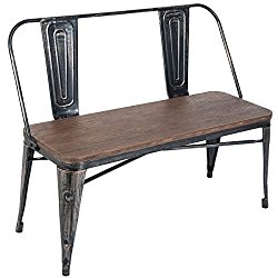 Merax Stylish Distressed Dining Table Bench with Wooden Seat Panel and Metal Backrest & Legs