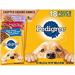 PEDIGREE Chopped Ground Dinner Variety Pack With Chicken, Filet Mignon & Beef 3.5 Ounces (18 Count)