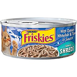 Purina Friskies Savory Shreds with Ocean Whitefish & Tuna in Sauce Cat Food – (24) 5.5 oz. Pull-top Can