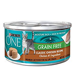 Purina One Grain Free Classic Chicken Recipe Premium Pate Wet Cat Food – (24) 3 oz. Cans