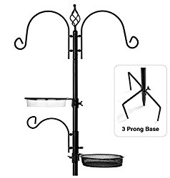 Rhino Tuff Products Bird Feeder Stand: Deluxe Platform feeding station, with 3 prong base and Water Dish for Birds – Ideal Kit for Bird Watching, Garden, Patio, and Backyard Decor 91” tall