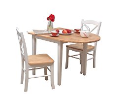 Target Marketing Systems 3 Piece Tiffany Country Cottage Dining Set with 2 Chairs and a Drop Leaf Table, White/Natural