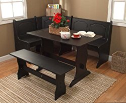 Target Marketing Systems Traditional Style 3 Piece Nook Corner Dining Set, Seats 6, Black