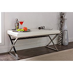 Wholesale Interiors Baxton Studio Herald Modern and Contemporary Faux Leather Upholstered Rectangle Bench, Stainless Steel and White