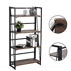 4-Tier Bookcase Shelf Organizer No-Assembly Sturdy Foldable Rustic Stand Storage Shelves – 23.6×11.6×49.2 Inch