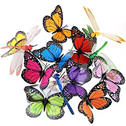 Austor 26 PCS Dragonfly Butterfly Stakes Garden Ornaments & Patio Decor Party Supplies Butterfly Decorations for Outdoor Garden Yard