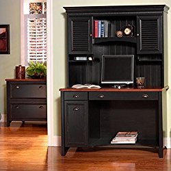 Bush Furniture Stanford 48″ Wood Computer Desk with Hutch and File Cabinet in Antique Black and Hansen Cherry