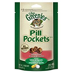 FELINE GREENIES PILL POCKETS Cat Treats, Salmon, 45 Treats, 1.6 oz. With Natural Ingredients Plus Vitamins, Minerals, And Other Nutrients