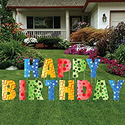 Happy Birthday Letters Yard Card – 13 Pcs. w/10 EZ stakes & 16 short stakes