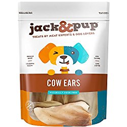 Jack&Pup Premium Grade Odor Free Cow Ears Dog Treats, (15 Pack) – 8” Long All Natural and Unflavored Gourmet Dog Treat Chews – Fresh & Tasty Low-Calorie Treat