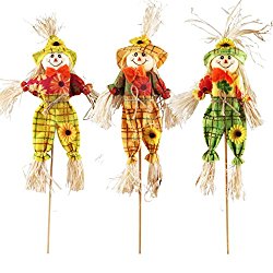 Small Fall Harvest Scarecrow Decor, IFOYO 3 Pack 15.75 Inch Happy Halloween Decorations Scarecrow Thanksgiving Decoration for Garden, Home, Yard, Porch