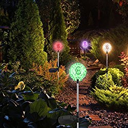 Solar Garden Lights Stakes, 4 Pack Beinhome Stake Garden Solar Lights LED Outdoor Patio Yard Fairy Pathway lights with 7 Auto Color Changing, Solar Security Lights for Holiday Decor