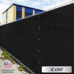 Windscreen4less Heavy Duty Privacy Screen Fence in Color Solid Black 4′ x 50′ Brass Grommets w/3-Year Warranty 140 GSM (Customized Sizes Available)