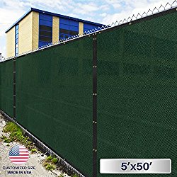 Windscreen4less Heavy Duty Privacy Screen Fence in Color Solid Green 5′ x 50′ Brass Grommets w/3-Year Warranty 140 GSM (Customized Sizes Available)