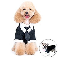 Alfie Pet by Petoga Couture – Oscar Formal Tuxedo with Black Tie and Red Bow Tie – Color: Black, Size: Large