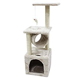 CUPETS Cat Tree beige flannelette Cat Climber Play House Condo Furniture with Scratching Post, Activity Tree Pet Products for Cats 36 Inches High