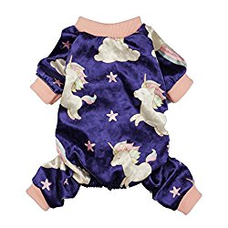 Fitwarm Fairy Unicorn Dog Pajamas Pet Clothes Jumpsuit PJS Apparel Soft Velvet Purple Small