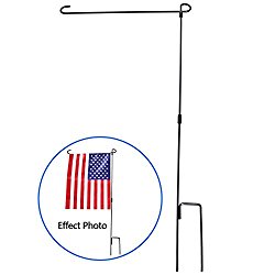 Garden Flag Stand, HOOSUN Premium Garden Flag Pole Holder Metal Wrought Iron Powder-Coated Weather-Proof Paint 36.5″ H x 16.5″ W (3 Piece Set Black) (1)