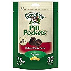 GREENIES PILL POCKETS Soft Dog Treats, Hickory Smoke, Capsule one (1) 7.9-oz. 30-count pack of GREENIES PILL POCKETS Treats for Dogs  #1 vet-recommended choice for giving pills