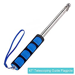 Guide Flag Pole, BonyTek Telescoping Stainless Steel Guide Flagpole Teaching Pointer for Tour Guides Tour Groups Travel Marchers Flags Banners Teachers, From 9.5 Extends to 47 Inch (47” Flagpole)