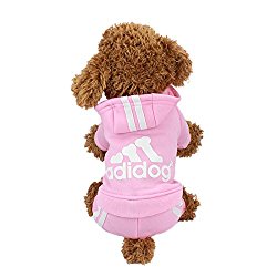 Idepet(TM) Adidog Pet Dog Cat Clothes 4 Legs Cotton Puppy Hoodies Coat Sweater Costumes Dog Jacket (XS, Pink)
