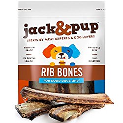 Jack&Pup Premium Grade Roasted Beef Ribs Dog Bone Treats (8 Pack) – 7” Long All Natural Gourmet Dog Treat Chews – Savory Smoked Beef Flavor