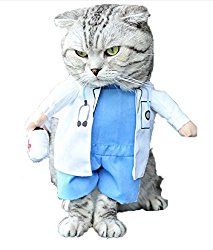 Mikayoo Pet Dog Cat Halloween Costume Doctor Nurse Costume Dog Jeans Clothes Cat Funny Apperal Outfit Uniform(Doctor,M)
