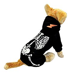 NACOCO Dog Costume Dinosaur Costumes Skeleton Hoodies for Dogs Clothes Halloween Day Party Cosplay Skull Apparel (M, Black)