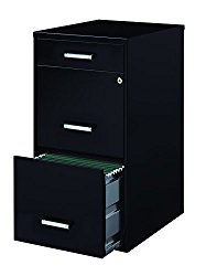 Space Solutions Metal File Cabinet with Pencil Drawer and Lock, 3 Drawers, 18″ Deep