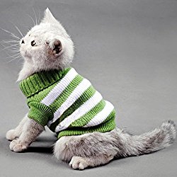 Striped Cats Sweater Aran Pullover Knitted Clothes for Small Dog Kitten Kitty Chihuahua Teddy (Green, XS)