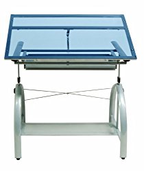 Studio Designs Avanta Drafting Table in Silver with Blue Glass 10060