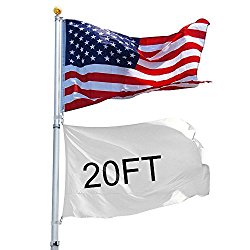 YesHom 20ft Telescopic Aluminum Flag Pole Free 3’x5′ US Flag & Ball Top Kit 16 Gauge Telescoping Flagpole Fly 2 Flags