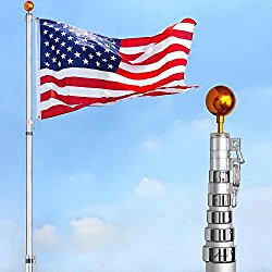 YesHom 30 ft Flag Pole Kit Telescopic 16 Gauge Aluminum Flagpole Free 3’x5′ US Flag & Ball Fly 2 Flags