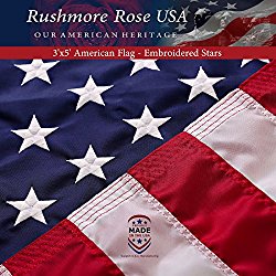 American Flag – Made in USA. Premium 3×5 US Flags. Embroidered Stars and Stripes – American Flags Made in US for Veterans Day