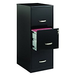 Contemporary Style Vertical 3 Drawer Black Steel File Cabinet