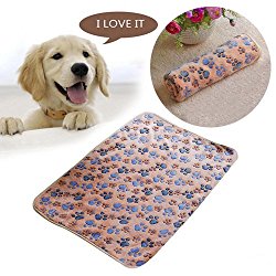 GlobalDeal Pet Paw Print soft Blanket Dog Puppy Cat Kittens Warm Bed Mat Coral Velvet Blanket (M, Brown)