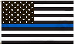 Thin Blue Line American Flag – 3 by 5 Foot Flag Honoring our Men and Women of Law Enforcement- Black, White, and Blue with Brass Grommets