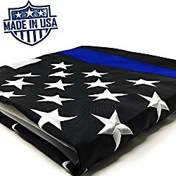 Thin Blue Line Flag: 100% US Made 3×5 ft with Embroidered Stars – Sewn Stripes – Brass Grommets – UV Protection – Black White and Blue American Police Flag Honoring Law Enforcement Officers